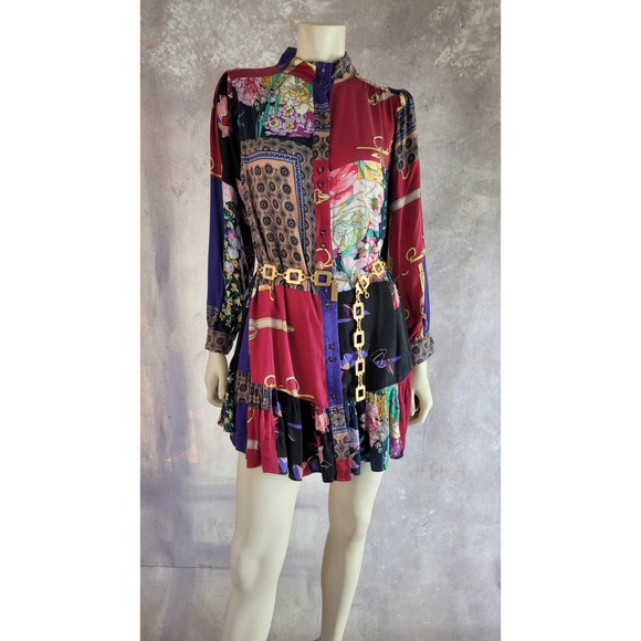 Anthropologie patchwork print shirt tunic with bottom ruffle sz M - Picture 7 of 13